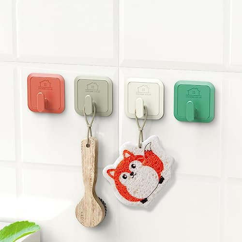 Asonen 4 PCS Self-Adhesive Tea Towel Wall Holder Hooks Extra Strong, Hanging up to 5KG, Bathroom Kitchen Heavy Duty Free Sticky Hangers with ABS, Bath Home Ceiling Designer Hooks No Drilling