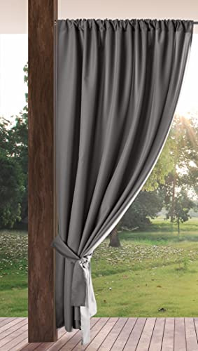 Eurofirany GARDEN Cortinas Exterior con Rod Bolsillo - 1 pz. Cortina de Exterior Impermeable, Resistentes al Viento, Cortina para Jardín, Patio, Balcón, Terazza, 155x200 cm, Gris Oscuro