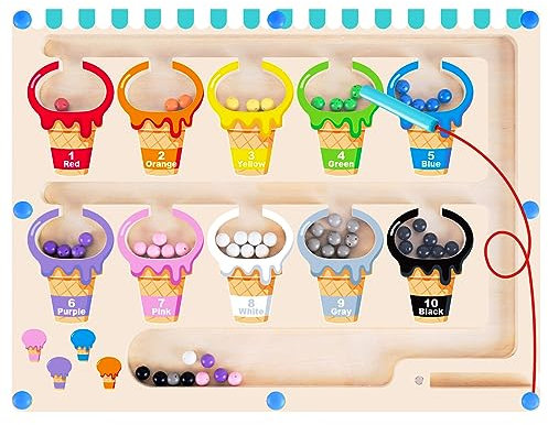 Magnetspiel Labyrinth Holzspielzeug, Baby Montessori Spielzeug Motorikspielzeug ab 2 3 4 5 Jahre, Kinderspielzeug Busy Board Lernen Sortierspiel, Magnete Kinder lernspiele Geschenk Mädchen Junge