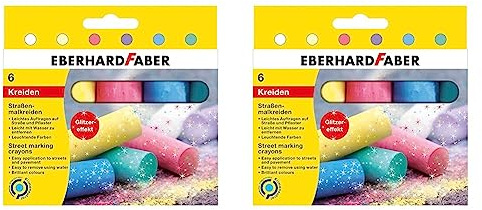 Eberhard Faber 526504 - Straßenmalkreiden in 6 leuchtenden Farben mit Glitzereffekt, im Kartonetui, für bunten Malspaß auf Asphalt, Straßen und Gehwegen (Packung mit 2)