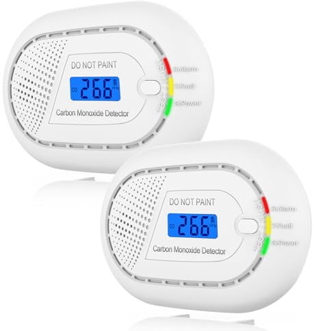 Safeliveo Kohlenmonoxidmelder Warnmelder tragbar mit 10 Jahre Sensor, Display, Testknopf und Lauter 85 dB Alarm CO Melder, Kohlenmonoxid Warnmelder 2 Stück