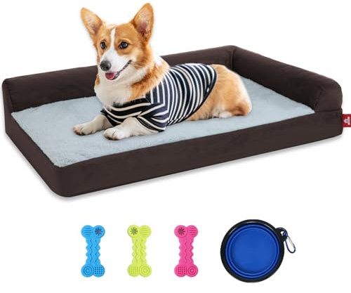Hundebett für große mittlere kleine Hunde - waschbare Haustier Hund Katze Betten Sofa Matte mit abnehmbarem Bezug, große Hund Couch Bett Crate Schaumstoff Hundedecke Bett mit Memory Foam Schicht (L)