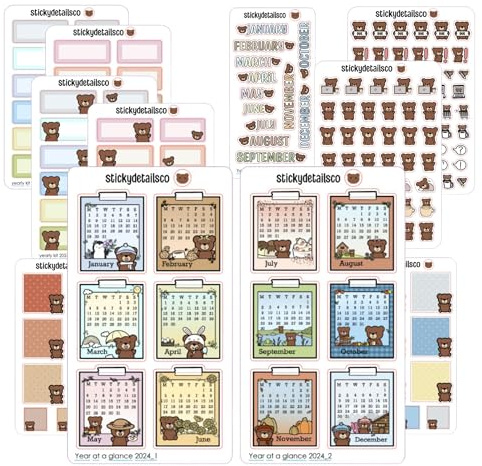 Planer Sticker Set 2024, Bullet Journal Sticker Set, niedliche Charakter Sticker (L)