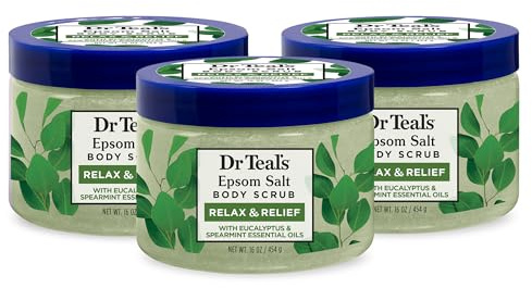 Dr Teal's Pure Epsom Salt Body Scrub, Relax & Relief with Eucalyptus & Spearmint Essential Oils, 16 oz (Pack of 3)