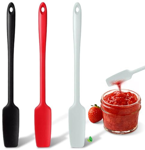 3 Stück Silikon Spatel Hitzebeständig Silikon Glasspatel 300°C Silikon Spatel Krug Küchenspatel Jar Spatula with Long Handle Flexibel Gummispachtel Küchenhelfer für Ihr Zuhause für Gläser Backen