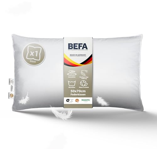 BEFA NATUR Federkissen 50x70 cm extra fest | Kopfkissen 100% Federn |1600g Füllgewicht | Allergiker (NOMITE) | Tierwohl (DOWNPASS) | Oeko-TEX Klasse 1 | Made in Germany
