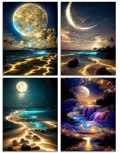 Muzagroo Art Kits de pintura de diamantes de luna para adultos, kits de arte de diamantes 5D para principiantes, manualidades y manualidades de diamantes para sala de estar, kits de puntos de diamante