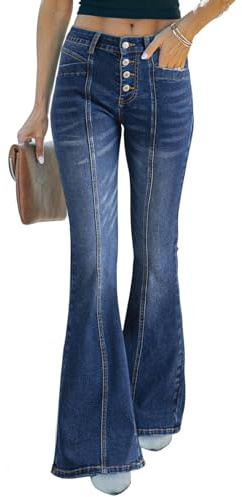 Sidefeel Wide Leg Jeans for Women Trendy 2025 High Waisted Strechy Button Fly Bell Bottom Flared Denim Pants Bluing Size 4