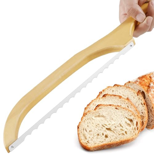 Gatphy Bread Bow Saw for Slicing, 40cm Bread Cutter Serrated Bagel Cutter Wooden Bread Bow Cutter with Wooden Handle Practical Sourdough Bread Slicer for Homemade Bagels Bread Baguettes(Cutter)