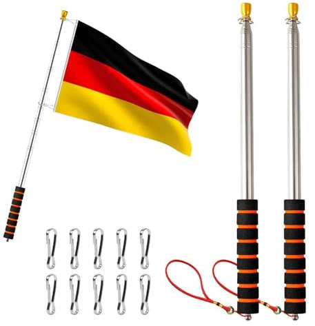 JASFLY 2 Pezzi Asta Telescopica per della Bandiera da 2.5M Telescopica Palmare Asta per Bandiera da Esterno per Guide turistiche Campeggio attività all'Aria Aperta