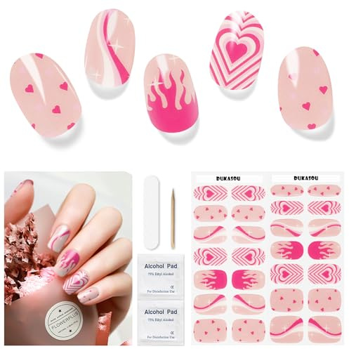 Unghie Gel Adesive UV - 28 Pcs Smalto Adesivo per Unghie Adesivi Unghie Gel Nail Stickers Full Wraps Lampada UV/LED Adesivi