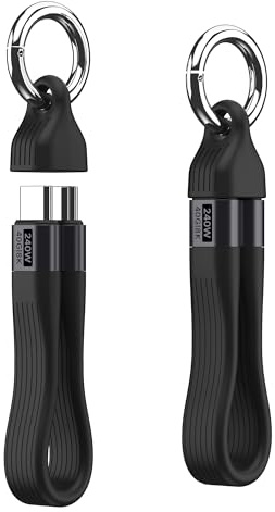 240W USB C Kabel Kurz 13CM mit Schlüsselanhänger,Thunderbolt 4 Schnellladekabel mit 40Gbps Datenübertragung,8K@60Hz-Videoübertragung,kompatibel mit iPhone 17/16 Pro Max/Pro,Samsung S25,iPad (Schwarz)