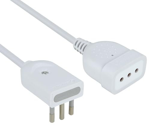 Electraline 46023 Mini Prolunga domestica Salvaspazio con Spina Piatta Piccola 10A, Presa 10A, Lunghezza 50cm, Bianca