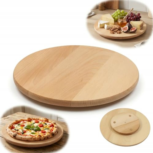 PEEWIT Drehteller Holz 40 cm rund aus Buchenholz – Servierplatte drehbar für Pizza, Käse & Snacks – stabile Holzplatte für Tisch & Küche