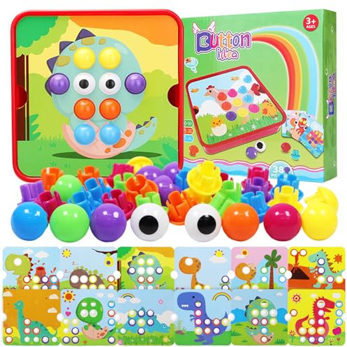 Booaee Mosaik Steckspiel ab 3 Jahre,Montessori Spielzeug Steckspiele Lernspiele Kinderspiele zum Lernen Farben Steckspielzeug Pädagogische mit 12Steckplätte und 42 Steckperlen Jungen Mädchen Kinder