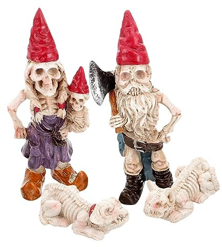 Happyyami 1set Halloween Garden Gnome Skeleton Statue Resin Decor for Outdoor Patios Yards Gardens for Spooky -landscape and Seasonal Decorations
