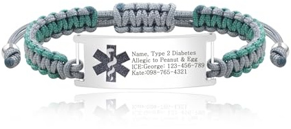 Tobestu Graue Grüne DIY Personalisierte Medizinische Alarm Armbänder - Graviertes Personalisiertes Gesundheits-ID Armband YS5833
