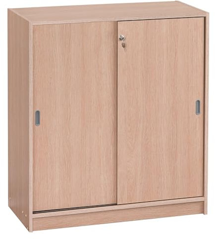 Générique Armoire Basse Bois H 100 x L 90 cm Portes coulissantes Essens (Chêne Clair)