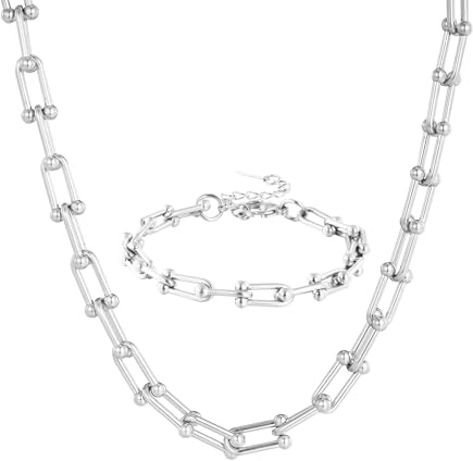 JJDreams Mann Halskette und Armband Edelstahl Hufketten Halskette Armkette Set Goth Hip Hop Rock Schmuck Geschenk für Herren