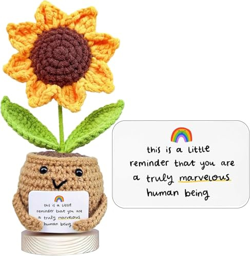Handmade Positive Sunflower Crochet Doll with Card - This Is A Little Reminder Coworker Gifts - Appreciation Gift for Coworker - Thank You Coworker Presents - Social Worker Gifts for Employee