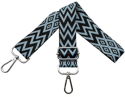 Taschengurte zum Wechseln, Verstellbarer Schultergurt für Taschen, Taschengurt Breit 3.8cm Schulterriemen mit Karabiner Silber, Umhängegurt für Damen Tragegurt Taschen DIY, Schwarz/Hellblau, X28