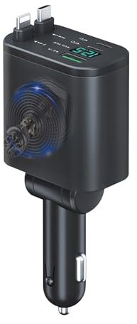 Yesimola Cargador de coche para encendedor de cigarrillos con voltímetro LED, [PD 30 W/2,4 V] Distribuidor de encendedor de cigarrillos, doble puerto tipo C, conector de alimentación USB retráctil