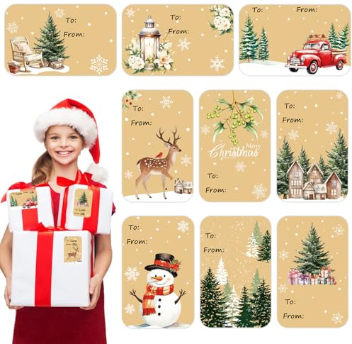 sulanmo 180 PCS Étiquettes Adhésives Cadeaux Noël, 9 Modèles Étiquette Autocollant Noel, Autocollants de nom de noël pour Emballages cadeaux, Décoration pour Cadeau Noël