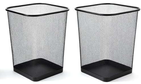 Sinoba Papierkorb Büro Metall schwarz 17L quadratisch Draht Mesh | 2 Stück | Viereckiger Abfalleimer in Mesh-Optik für Büro, Home-Office und Haushalt. Robustes Metall mit 17 Litern