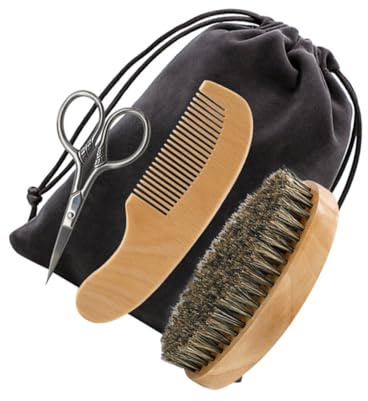 VICASKY Bartpflegewerkzeugset mit Bartbürste Schwarzer Stoffbeutel Männer Bartrasur Styling