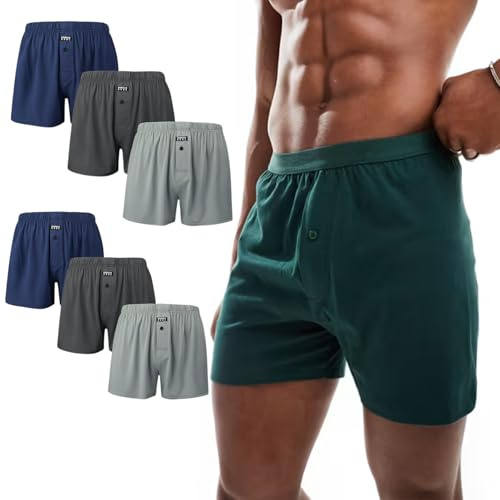 Trenzeo Men’s Boxer Shorts 6-Pack – Soft Cotton Underwear for Men, Loose Fit with Button Fly Breathable & Comfortable Men’s Boxers Multipack (UK, Alpha, L, Regular, Regular, Mes's, MixColors)