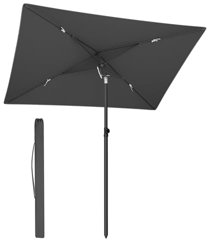 SONGMICS Parasol de Terrasse 232 x 149 cm, Protection UPF 50+, Tonnelle, Auvent Inclinable, pour Jardin, Terrasse, Plage, Sac de Transport, Pied non Inclus, Gris GPU043GZ01
