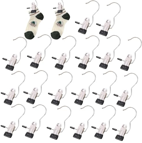 20pcs Hanging Clip,Laundry Hook Hanger Clips,Stainless Steel Boot Hanger for Closet Organizer,Clothes Pegs Laundry Clip for Home Travel Coat Hats Towels Socks Wigs