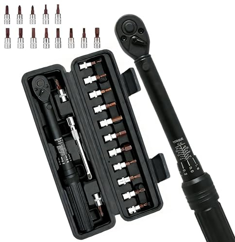 Juego de 15 llaves dinamométricas negras 1/4'' 2-24 Nm, Llave Dinamométrica Bicicleta de doble dirección, precisión ±3%, 72 dientes, para bicicletas y motocicletas，con estuche de almacenamiento