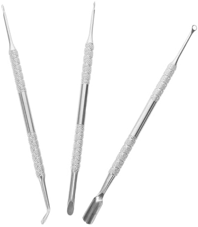 Herramienta de Cuidado de Uñas Casera de Acero Inoxidable 3 Piezas | Doble Cabezal Redondo y Oblicuo, Plata, para Uñas de Manos y Pies, Uso en Casa y Salón