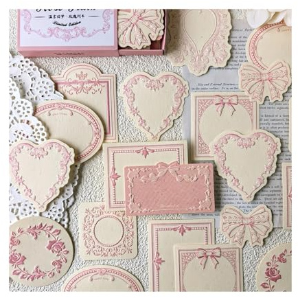 Snacko 30 Sheets Retro Embossed Lace Cardboard - Writable Decorative Sheets for Scrapbooking and Journal Making(Pink-30 sheets)