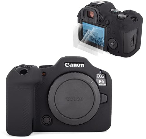 Rieibi Custodia in silicone per fotocamera Canon EOS R6 Mark III, accessori per fotocamera digitale Canon EOS R6 MarkIII con 2 pellicole protettive temperate ultra sottili da 0,25 mm, antiscivolo e