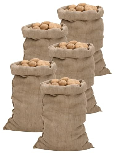 Lot de 5 sacs en jute - 60 x 105 cm - 100 % jute - 340 g/m² - Matériau naturel robuste et polyvalent - Pour le rangement, le transport et la protection des plantes dans la maison, le jardin, la vie
