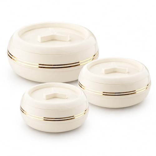 Homsmyth Premium Insulated Casserole Set of 3 (1.2L, 1.5L & 2.5L) | Stainless Steel Inner Food Container| Double Wall Insulated Hot Pot Set | Food Grade | Heat Retention Food Warmer | Ivory (Ivory)