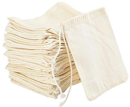 Irich 50 Stück 8 * 10 cm Baumwolltasche Klein mit Tunnelzug, Wiederverwendbare Leere Teebeutel für Losen Tee, Kaffee, Filter und Gewürze