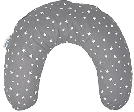 pic Bear Nackenkissen Sternenhimmel | Baby Nackenhörnchen 100x21 cm | ergonomische & anschmiegsame EPS-Microperlen-Füllung | TÜV Zertifiziert | Baby Kind Kuschelkissen (Sterne grau-weiß)