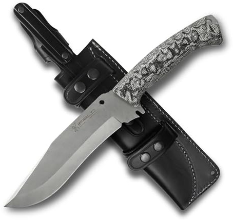 iFIELD Cuchillo de supervivencia Workout EL29119, hoja MOVA de 18 cm, mango TRF color granito, con funda de piel multiposición negra, herramienta de camping para pesca, caza, actividad deportiva