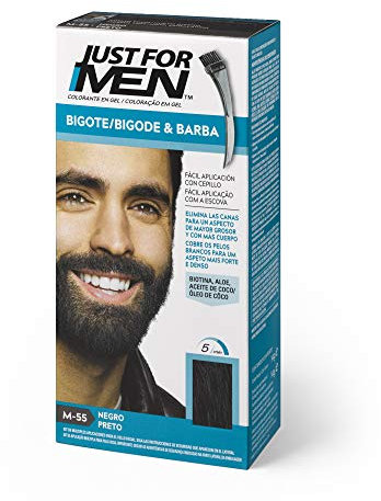 Just For Men Tinte Bigote Y Barba, Elimina Las Canas Para Una Apariencia Más Espesa Y Completa, Con Pincel Aplicador Incluido, Color Negro, M55