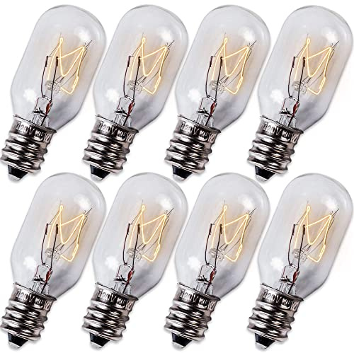 BlueStars E12 T20 Salt Lamp Bulb 120V 15W, 2700K Warm White, E12 Candelabra Base for Himalayan Salt Rock Lamps & Baskets, Scentsy Plug-in Wax Warmers, Night Lights - Pack of 8