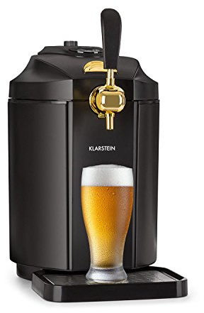 Klarstein Skal Beer Tap Dispenser - termoelektisk ölkylare, 5 liter fat, CO2-tryckpatron med tryck, LED-display, 6 kyltemperaturer, rostfritt stål - Antracit/guld