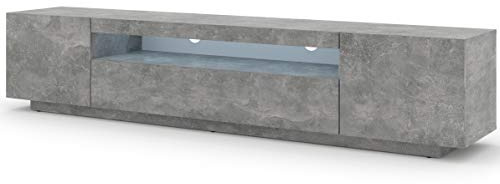 BIM Furniture Lowboard TV 200 cm - Universell Sideboard mit Laminierten Fronten und LED, Hängend oder stehend - Fernsehschrank HiFi Schrank fürs Wohnzimmer Beton