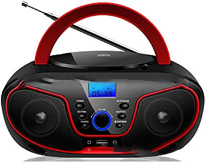 jiande Boombox Portatile. CD Player, Radio multicanale, USB MP3. Riproduzione, 3,5mm. AUX. Ingresso, Jack per Cuffie, Schermo Intero LCD, Rosso