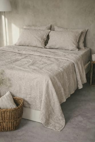 Ger3as Leinen Bettlaken ohne Gummi – 100% Stonewashed Leinen Flachlaken – Atmungsaktiv – Ohne Kissenbezüge – (Natürliche Farbe, 140 x 220 cm)