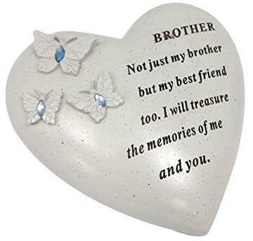 Personalised Grave Ornament/Memorial Plaque with Heart With 3 butterflies & Blue Gems | Graveside Decoration Gift in the Loving Memory of your Loving Deceased Ones (Brother)