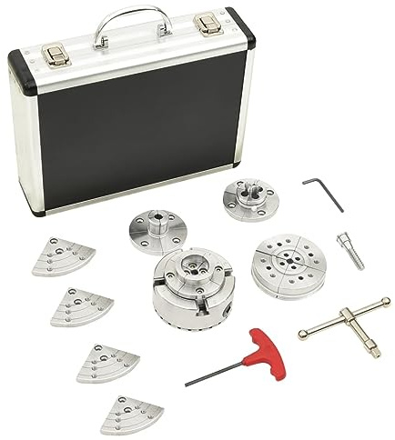 vidaXL Selbstzentrierendes Spannfutter Set, Drechselfutter Set mit Futterschlüssel Holzwurm Schraube, Backenfutter zum Spannen eines Werkstücks, Drechselzubehör Drechselbedarf, Stahl