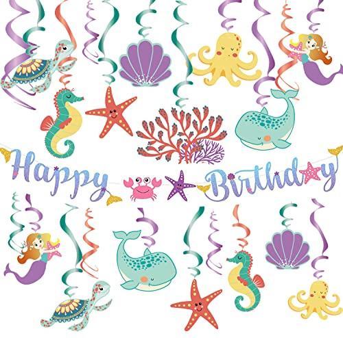 Unterwasserwelt Geburtstagsdeko Meerestiere Deko 14 Stück Spiralen Happy Birthday Banner Seepferdchen Deko Unterwasser Party Kinder Geburtstag Deko Junge
